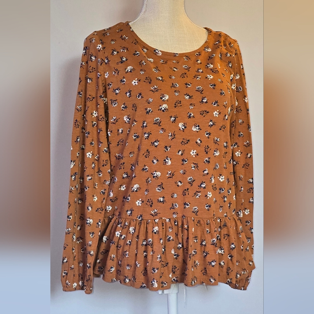 Lucky Brand Floral Print Tan Blouse Size Medium